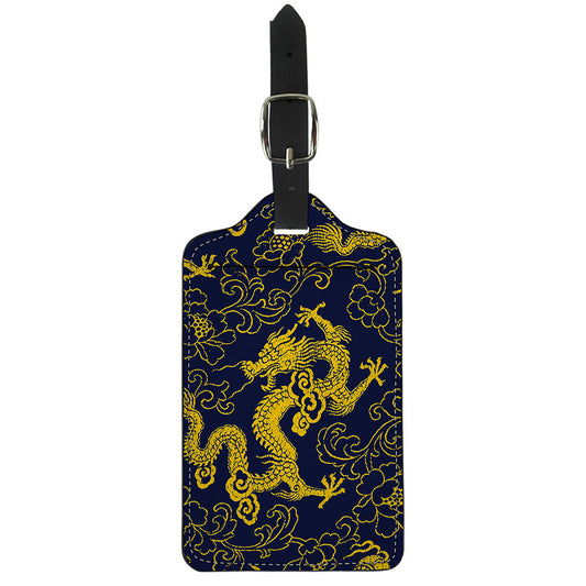 Gold Japanese Dragon Pattern Print Luggage Tag