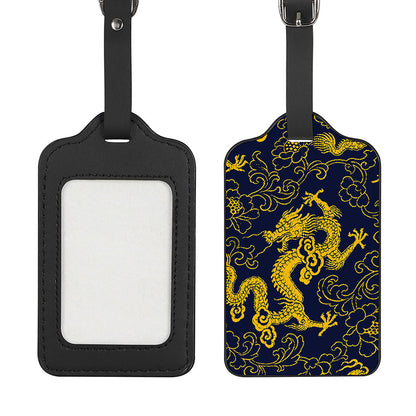 Gold Japanese Dragon Pattern Print Luggage Tag