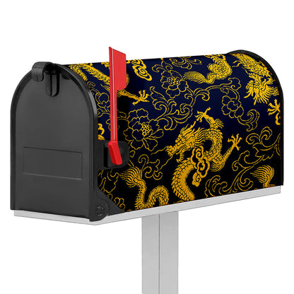 Gold Japanese Dragon Pattern Print Mailbox Cover