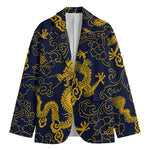 Gold Japanese Dragon Pattern Print Men's Blazer