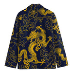 Gold Japanese Dragon Pattern Print Men's Blazer