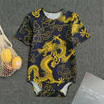 Gold Japanese Dragon Pattern Print Men's Bodysuit