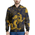 Gold Japanese Dragon Pattern Print Men's Bomber Jacket