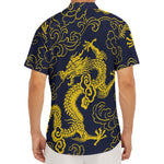 Gold Japanese Dragon Pattern Print Men's Deep V-Neck Shirt
