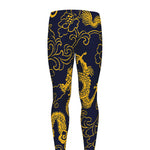 Gold Japanese Dragon Pattern Print Men's leggings