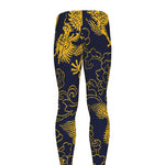 Gold Japanese Dragon Pattern Print Men's leggings
