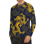 Gold Japanese Dragon Pattern Print Men's Long Sleeve Rash Guard