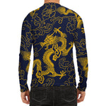 Gold Japanese Dragon Pattern Print Men's Long Sleeve Rash Guard