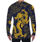 Gold Japanese Dragon Pattern Print Men's Long Sleeve T-Shirt