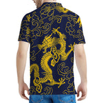 Gold Japanese Dragon Pattern Print Men's Polo Shirt
