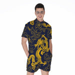 Gold Japanese Dragon Pattern Print Men's Rompers