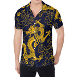 Gold Japanese Dragon Pattern Print Men's Shirt