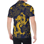 Gold Japanese Dragon Pattern Print Men's Shirt