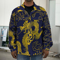 Gold Japanese Dragon Pattern Print Men's Shirt Jacket