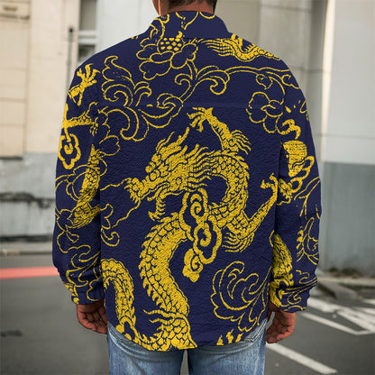 Gold Japanese Dragon Pattern Print Men's Shirt Jacket