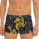 Gold Japanese Dragon Pattern Print Men's Short Boxer Briefs