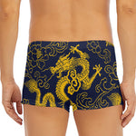 Gold Japanese Dragon Pattern Print Men's Short Boxer Briefs