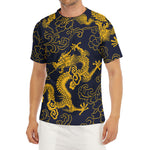 Gold Japanese Dragon Pattern Print Men's Short Sleeve Rash Guard