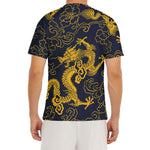 Gold Japanese Dragon Pattern Print Men's Short Sleeve Rash Guard