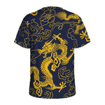 Gold Japanese Dragon Pattern Print Men's Sports T-Shirt