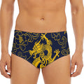 Gold Japanese Dragon Pattern Print Men's Triangle Swim Briefs