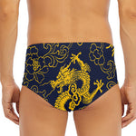 Gold Japanese Dragon Pattern Print Men's Triangle Swim Briefs