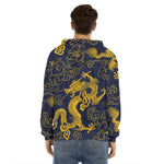 Gold Japanese Dragon Pattern Print Men's Velvet Pullover Hoodie