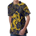 Gold Japanese Dragon Pattern Print Men's Velvet T-Shirt