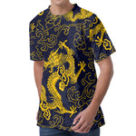 Gold Japanese Dragon Pattern Print Men's Velvet T-Shirt