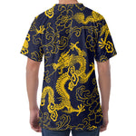 Gold Japanese Dragon Pattern Print Men's Velvet T-Shirt