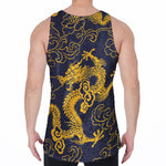 Gold Japanese Dragon Pattern Print Men's Velvet Tank Top