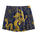 Gold Japanese Dragon Pattern Print Mesh Shorts