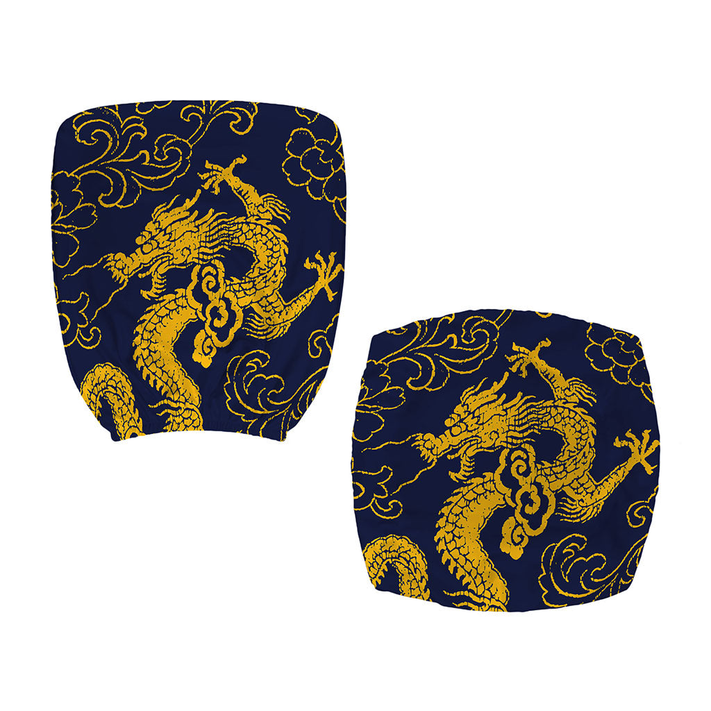Gold Japanese Dragon Pattern Print Office Chair Cover