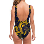 Gold Japanese Dragon Pattern Print One Piece Swimsuit