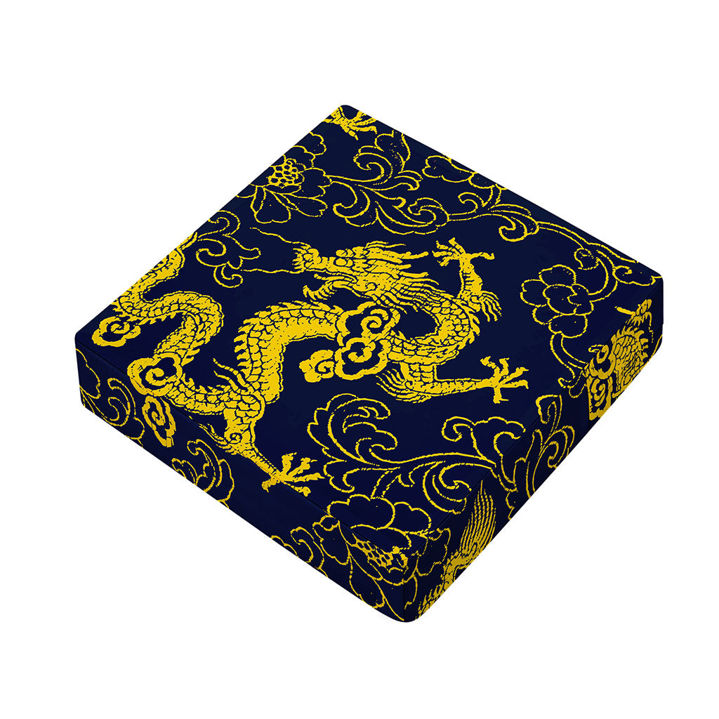 Gold Japanese Dragon Pattern Print Outdoor Seat Cushion Cover