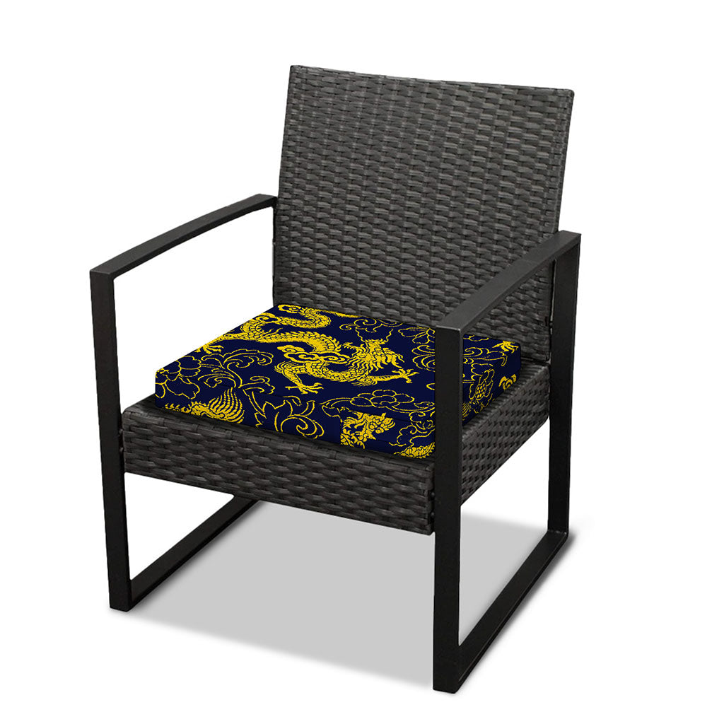 Gold Japanese Dragon Pattern Print Outdoor Seat Cushion Cover