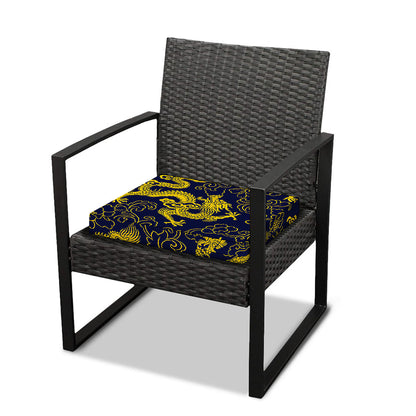 Gold Japanese Dragon Pattern Print Outdoor Seat Cushion Cover