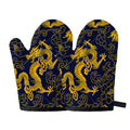 Gold Japanese Dragon Pattern Print Oven Mitts