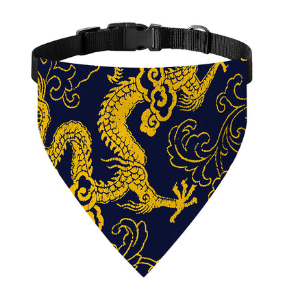 Gold Japanese Dragon Pattern Print Over The Collar Dog Bandana