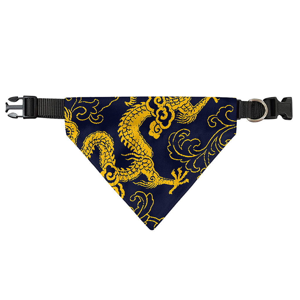 Gold Japanese Dragon Pattern Print Over The Collar Dog Bandana