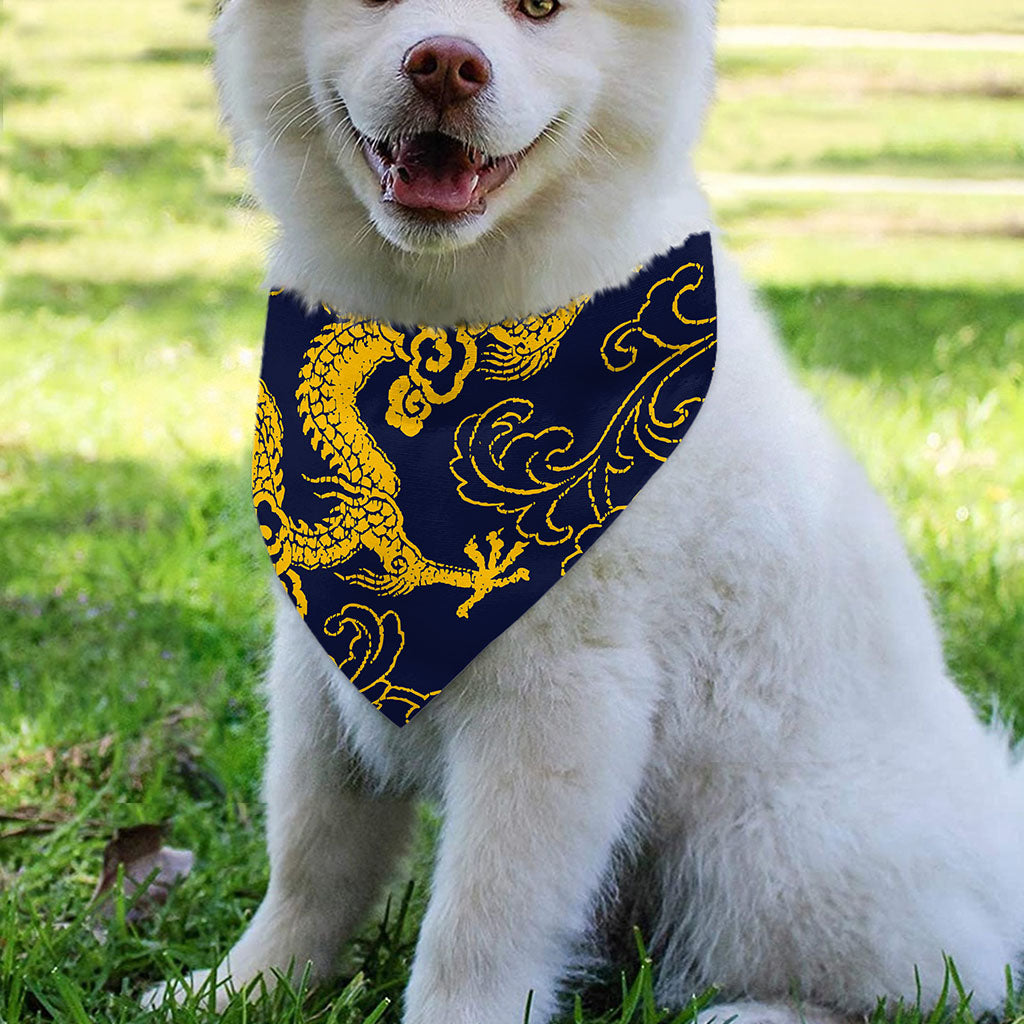 Gold Japanese Dragon Pattern Print Over The Collar Dog Bandana