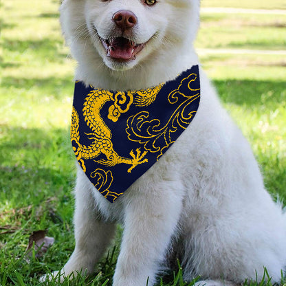 Gold Japanese Dragon Pattern Print Over The Collar Dog Bandana