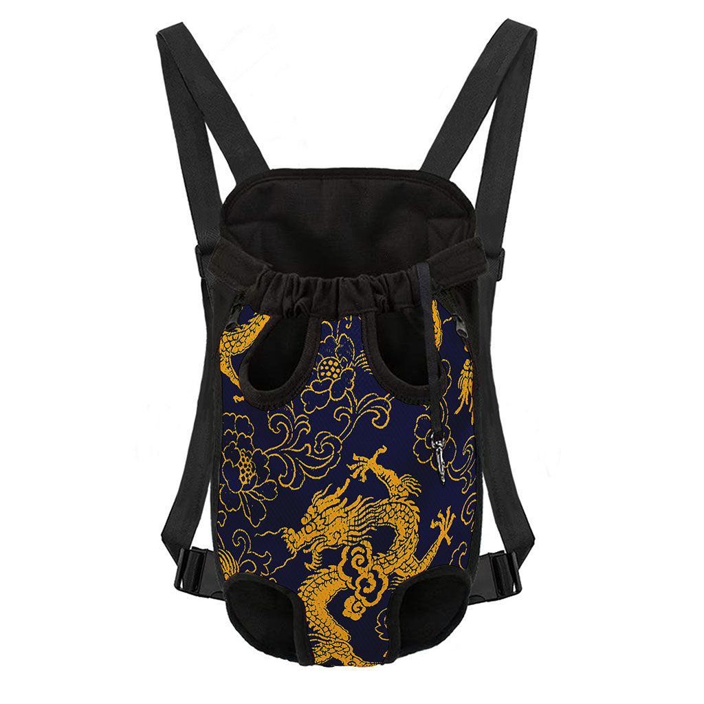 Gold Japanese Dragon Pattern Print Pet Carrier Backpack