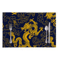 Gold Japanese Dragon Pattern Print Placemat