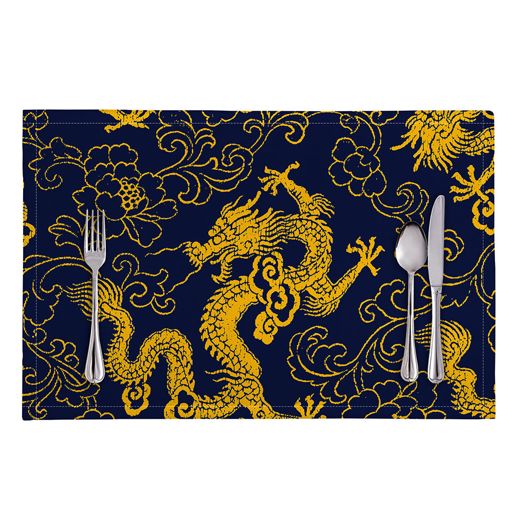Gold Japanese Dragon Pattern Print Placemat