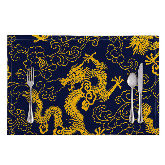 Gold Japanese Dragon Pattern Print Placemat