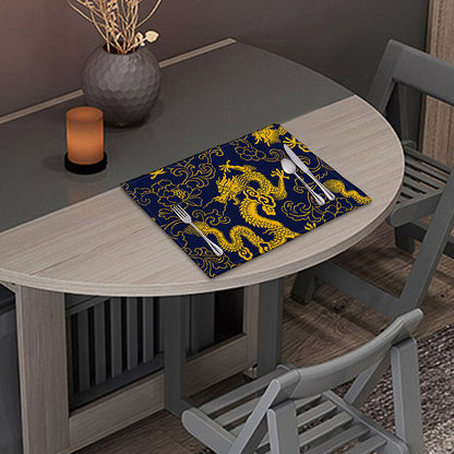 Gold Japanese Dragon Pattern Print Placemat