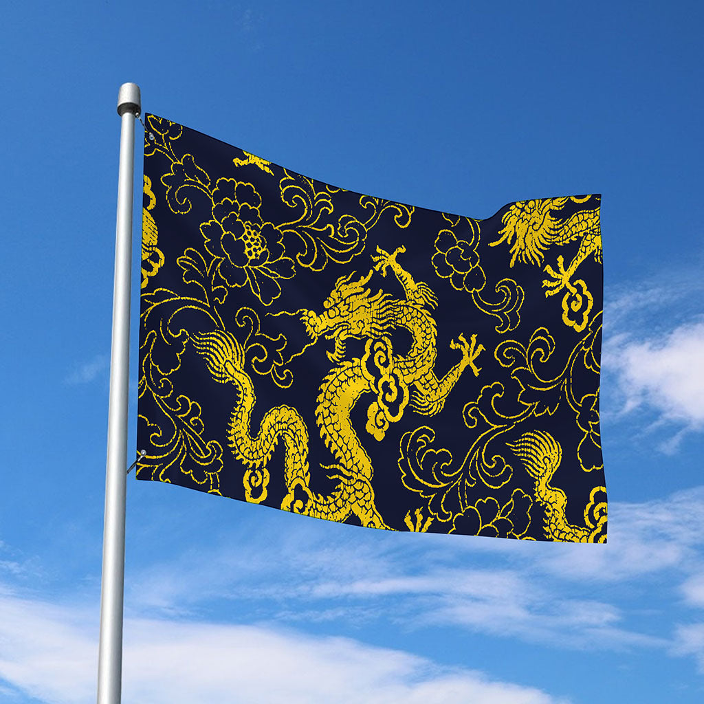 Gold Japanese Dragon Pattern Print Polyester Flag