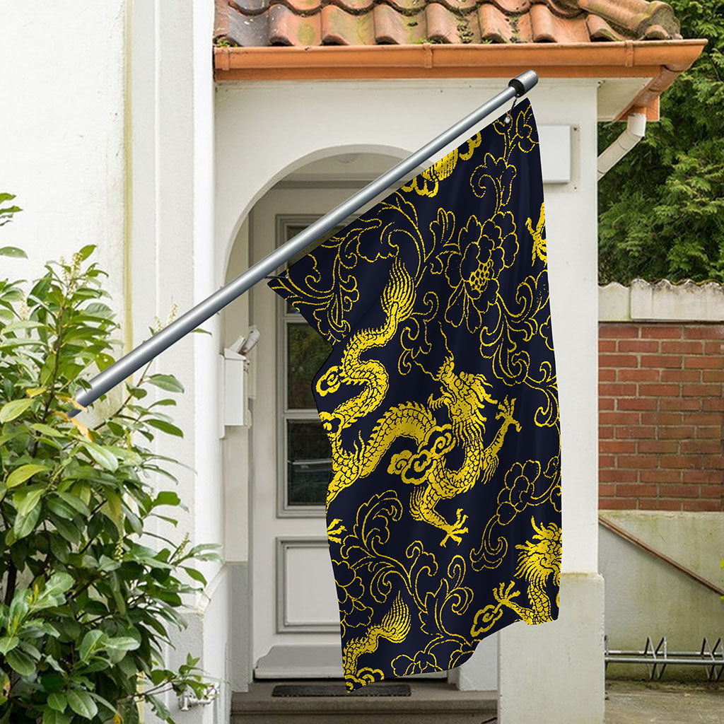 Gold Japanese Dragon Pattern Print Polyester Flag