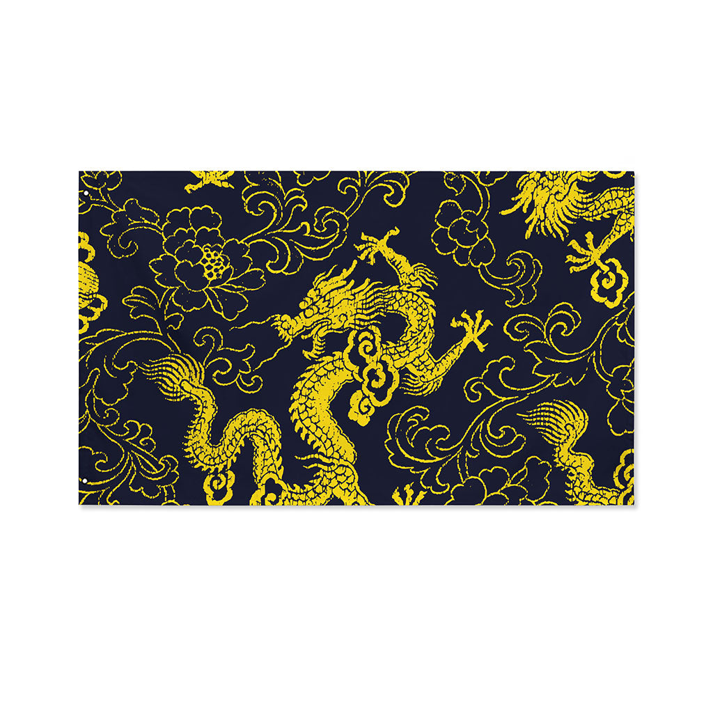 Gold Japanese Dragon Pattern Print Polyester Flag